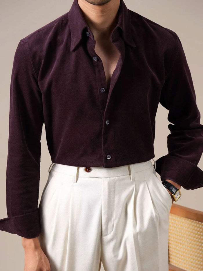 Men’s Italian-Style Corduroy Shirt—Warm Button-Down - BRABION