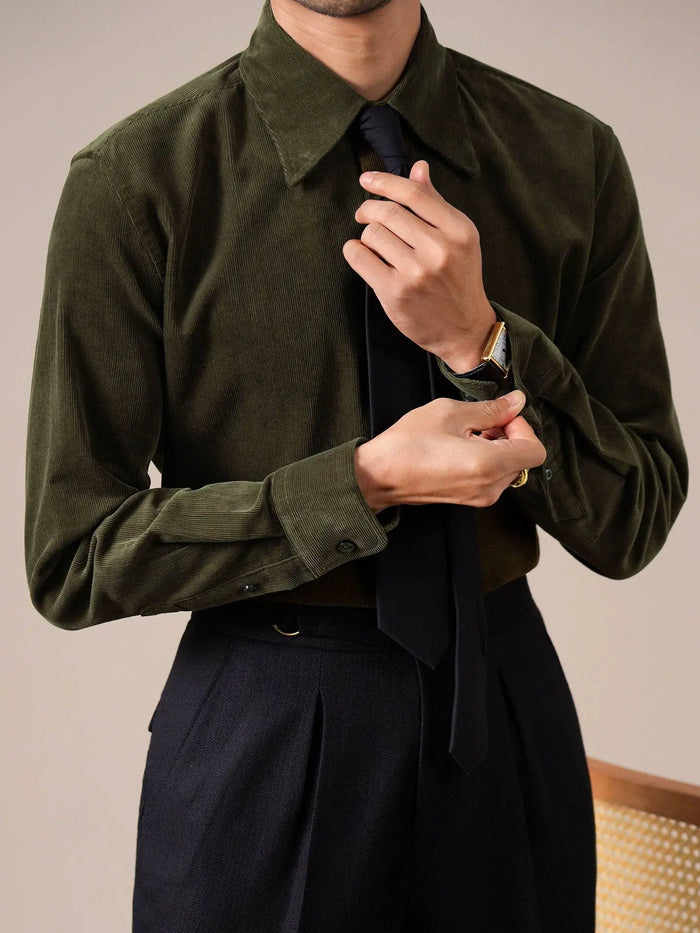 Men’s Italian-Style Corduroy Shirt—Warm Button-Down - BRABION