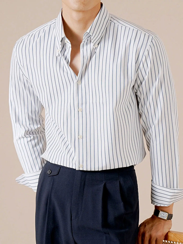 Men’s Italian-Style Striped Point Collar Dress Shirt - BRABION