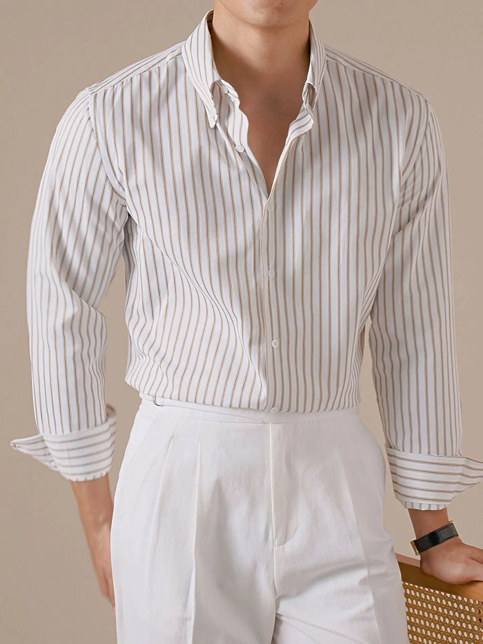 Men’s Italian-Style Striped Point Collar Dress Shirt - BRABION