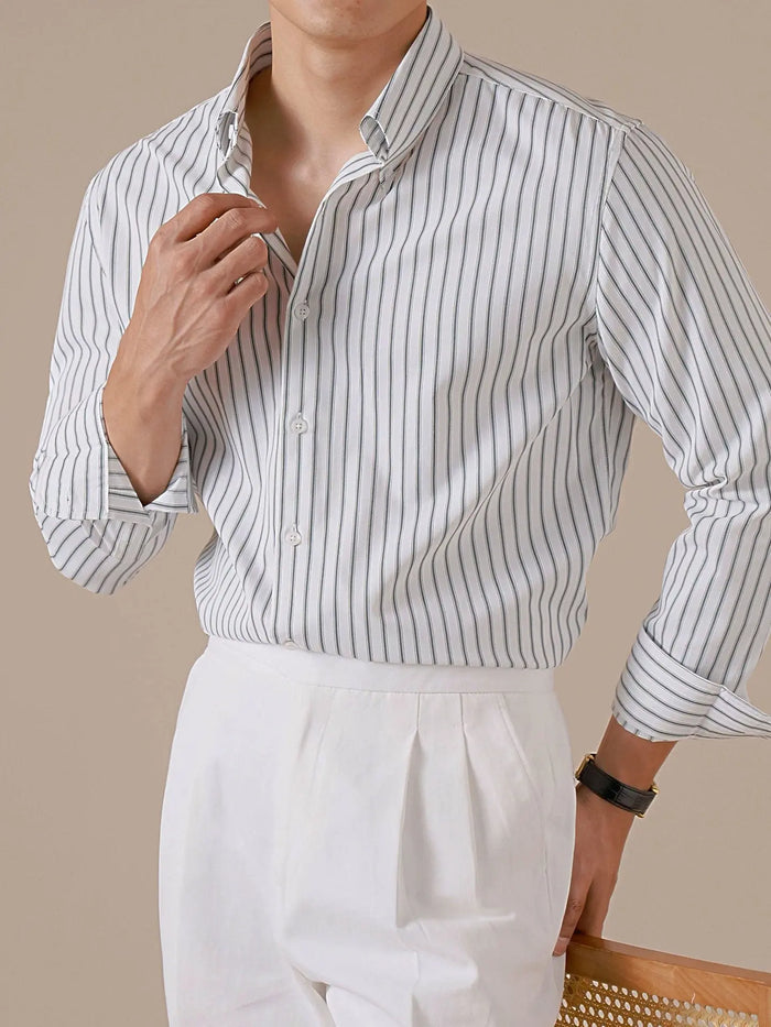 Men’s Italian-Style Striped Point Collar Dress Shirt - BRABION