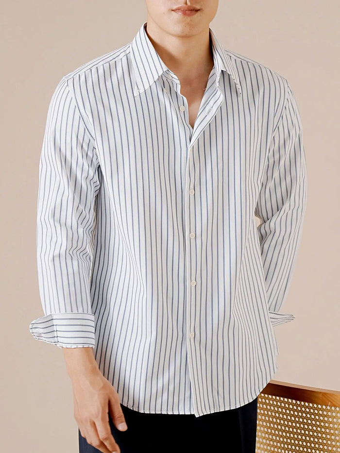 Men’s Italian-Style Striped Point Collar Dress Shirt - BRABION