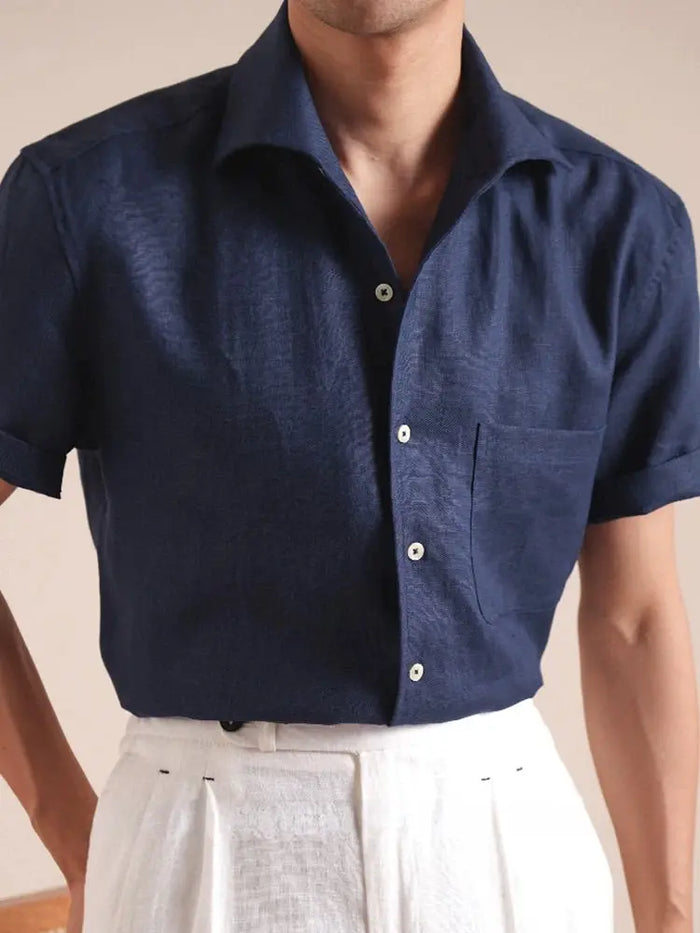 Men's Linen Short-Sleeve Collar Shirt BRABION