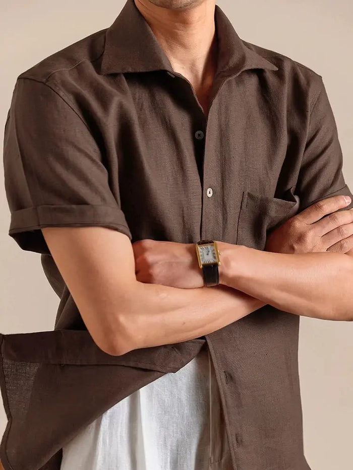 Men's Linen Short-Sleeve Collar Shirt BRABION