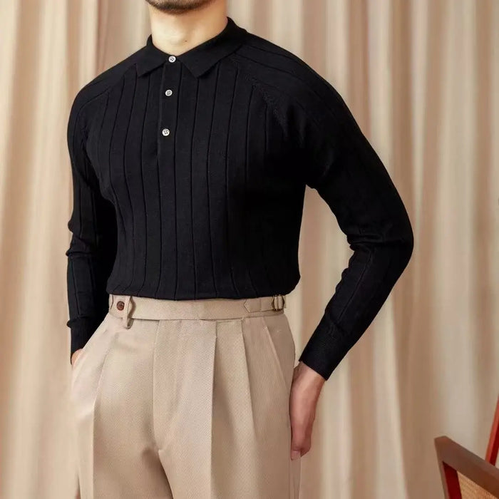 Men’s Ribbed Knit Polo Sweater BRABION