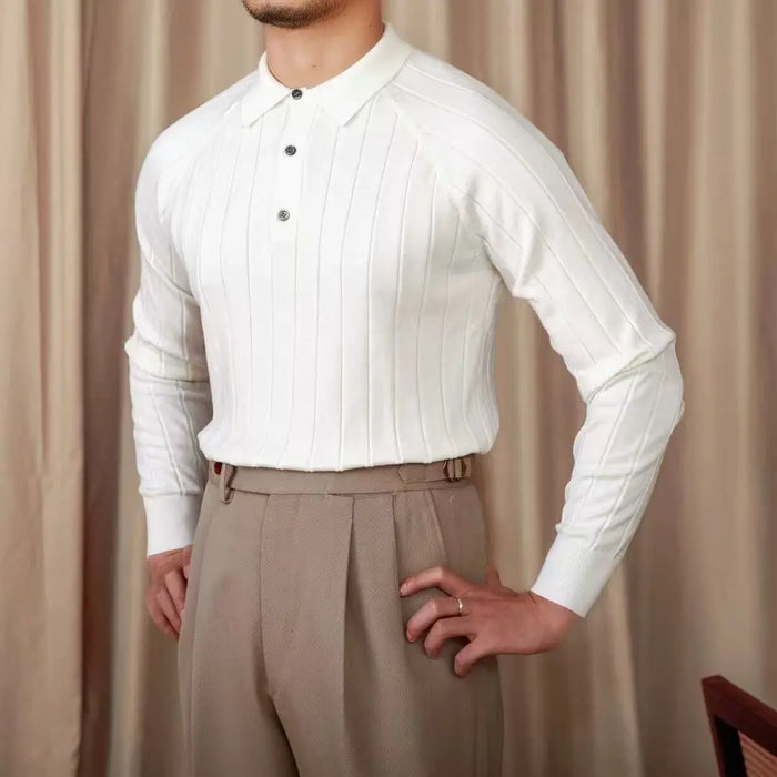 Men’s Ribbed Knit Polo Sweater BRABION