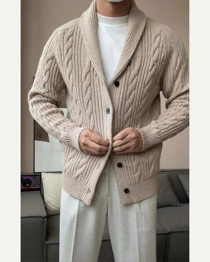Men’s Shawl Collar Winter Knit Cardigan - BRABION