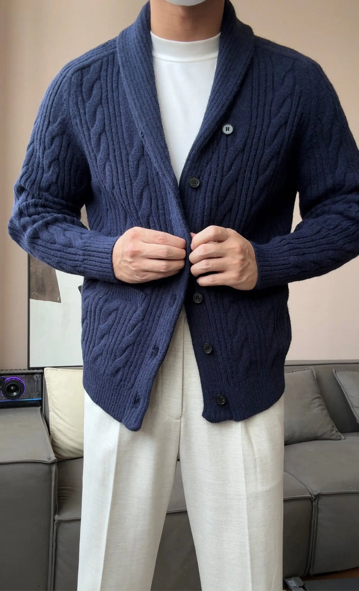 Men’s Shawl Collar Winter Knit Cardigan - BRABION