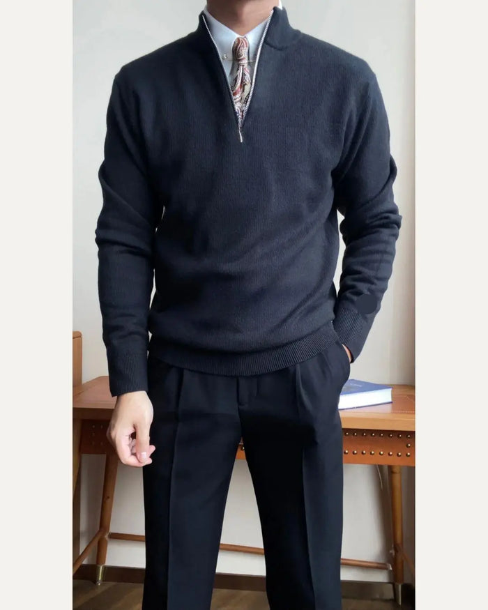Men’s Slim Fit Zip Neck Knit Sweater - BRABION