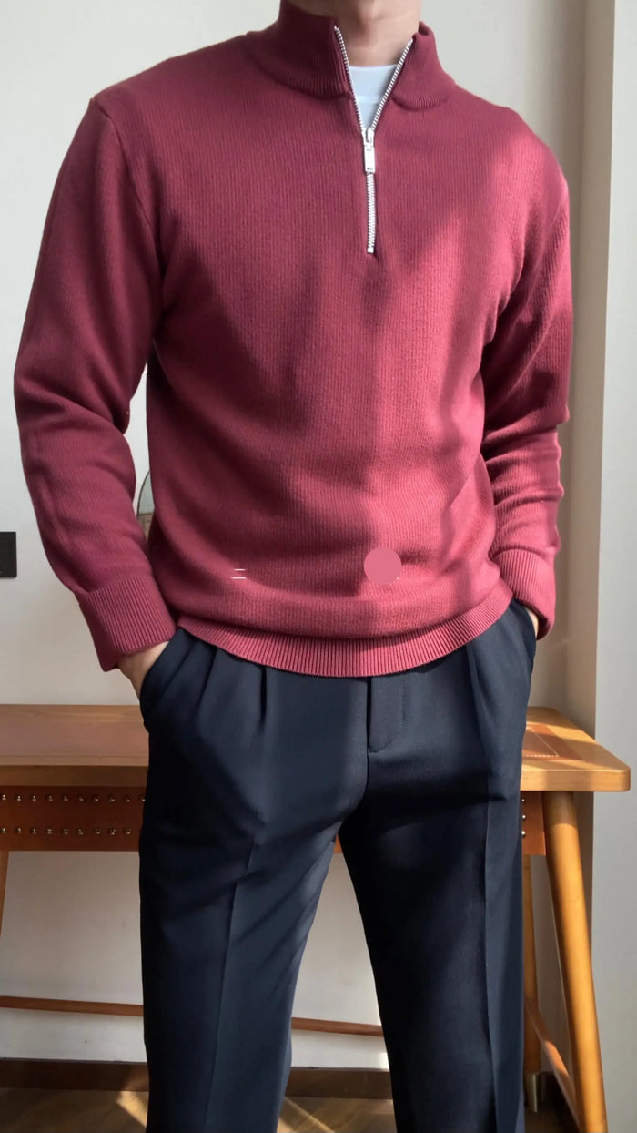 Men’s Slim Fit Zip Neck Knit Sweater - BRABION