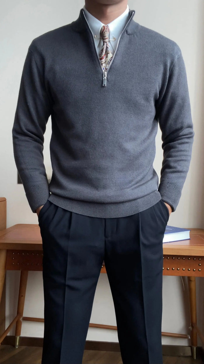 Men’s Slim Fit Zip Neck Knit Sweater - BRABION