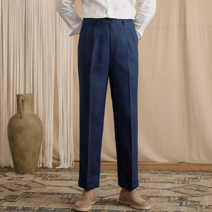 Men's Summer Breathable Pure Linen High-Waisted Trousers BRABION