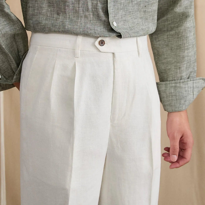 Men's Summer Breathable Pure Linen High-Waisted Trousers BRABION