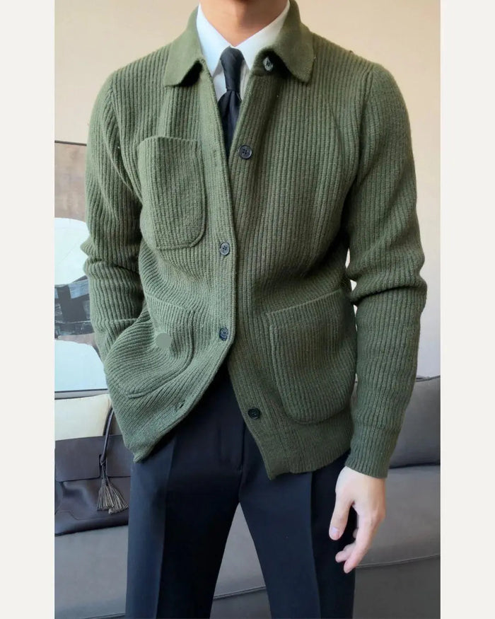 Men’s Thick Collared Knit Cardigan - BRABION