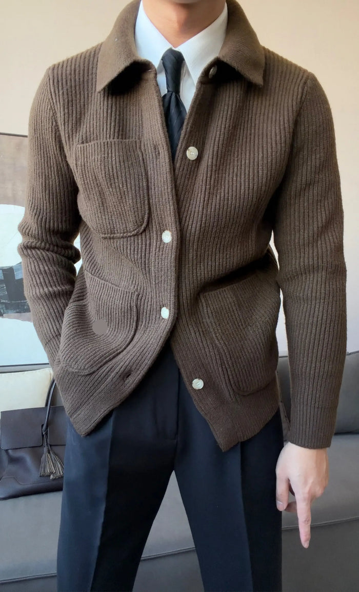 Men’s Thick Collared Knit Cardigan - BRABION
