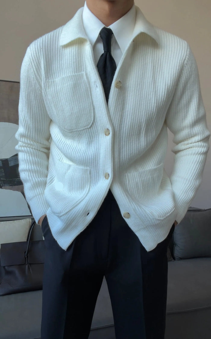 Men’s Thick Collared Knit Cardigan - BRABION