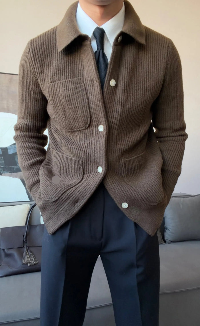 Men’s Thick Collared Knit Cardigan - BRABION