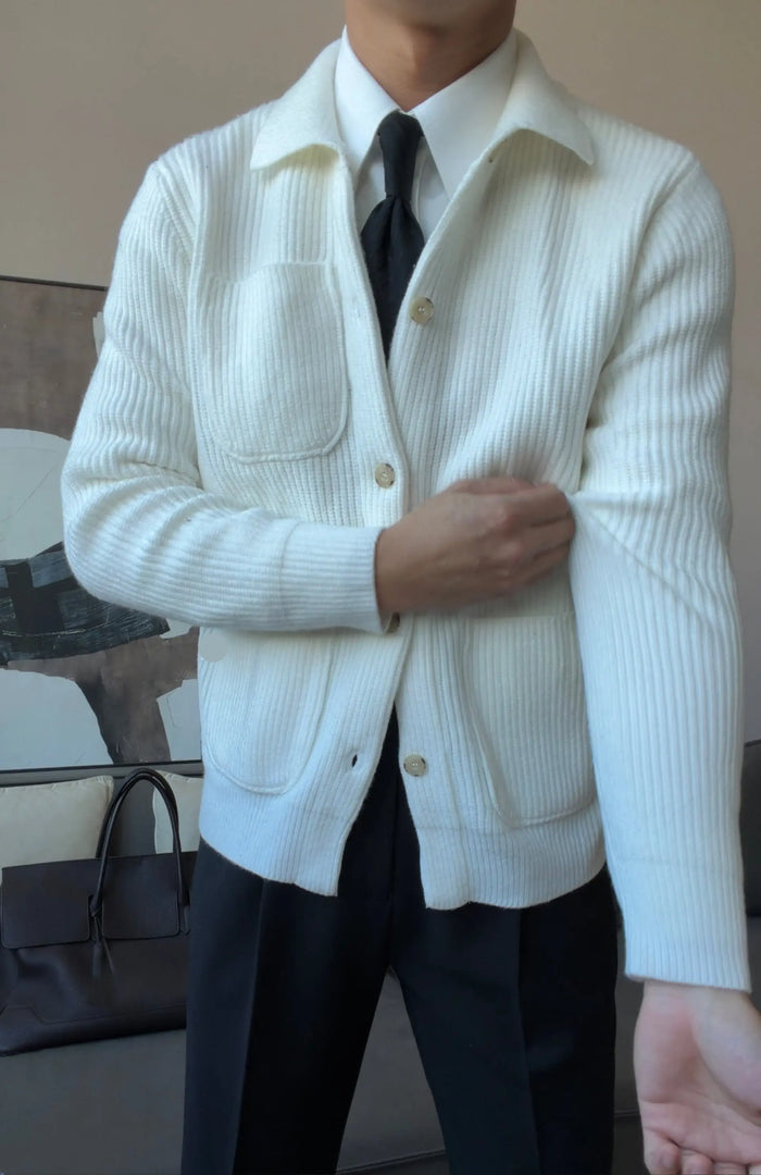Men’s Thick Collared Knit Cardigan - BRABION