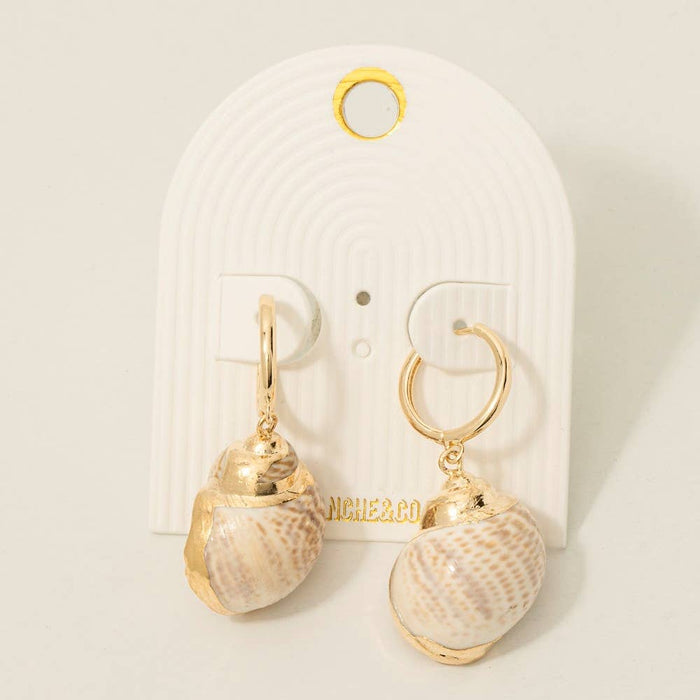 Metallic Accented Sea Snail Shell Charm Hoop Earrings
