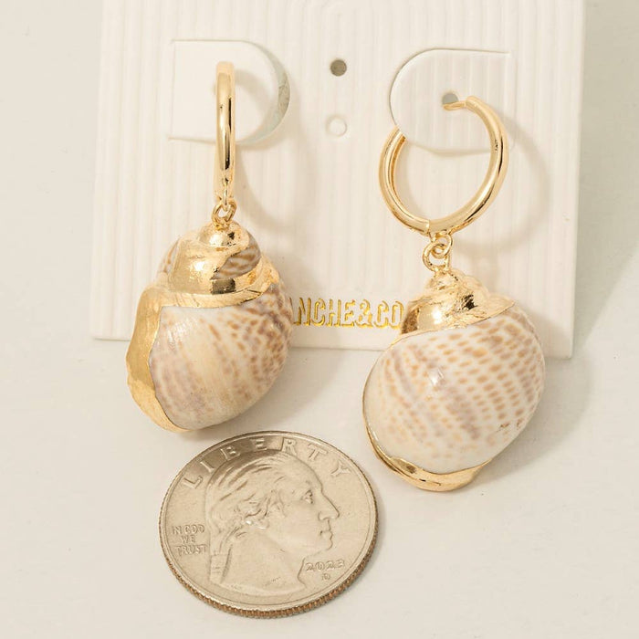 Metallic Accented Sea Snail Shell Charm Hoop Earrings