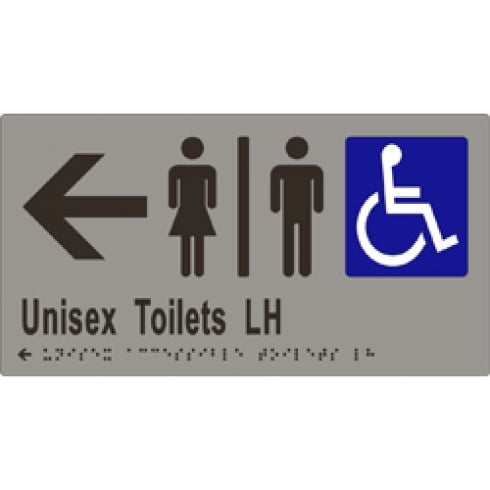 Metlam ML16230 Braille Sign Unisex Accessible Toilets Divided LH and Arrow