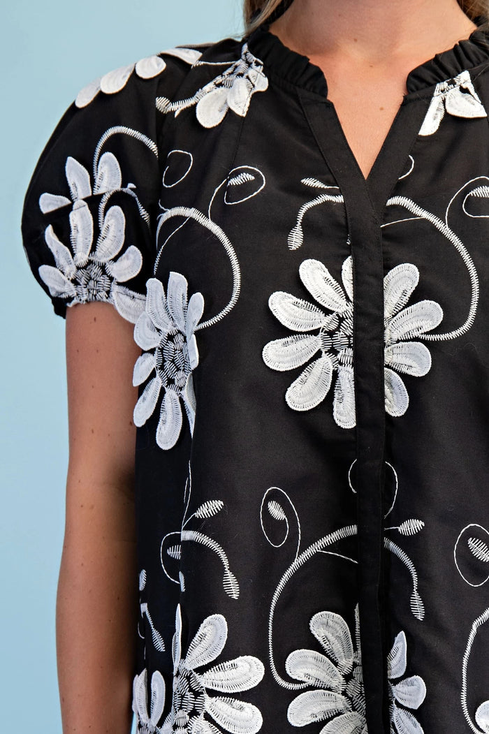 Midnight Daisy Embroidered Top