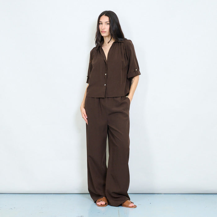 Minimal drawstring wide leg trousers wholesale