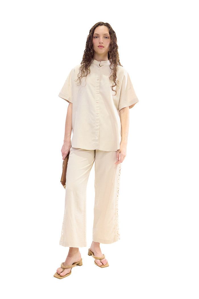Minimal lace side panel straight leg trousers wholesale