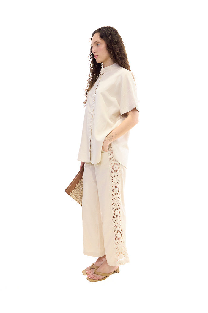 Minimal lace side panel straight leg trousers wholesale