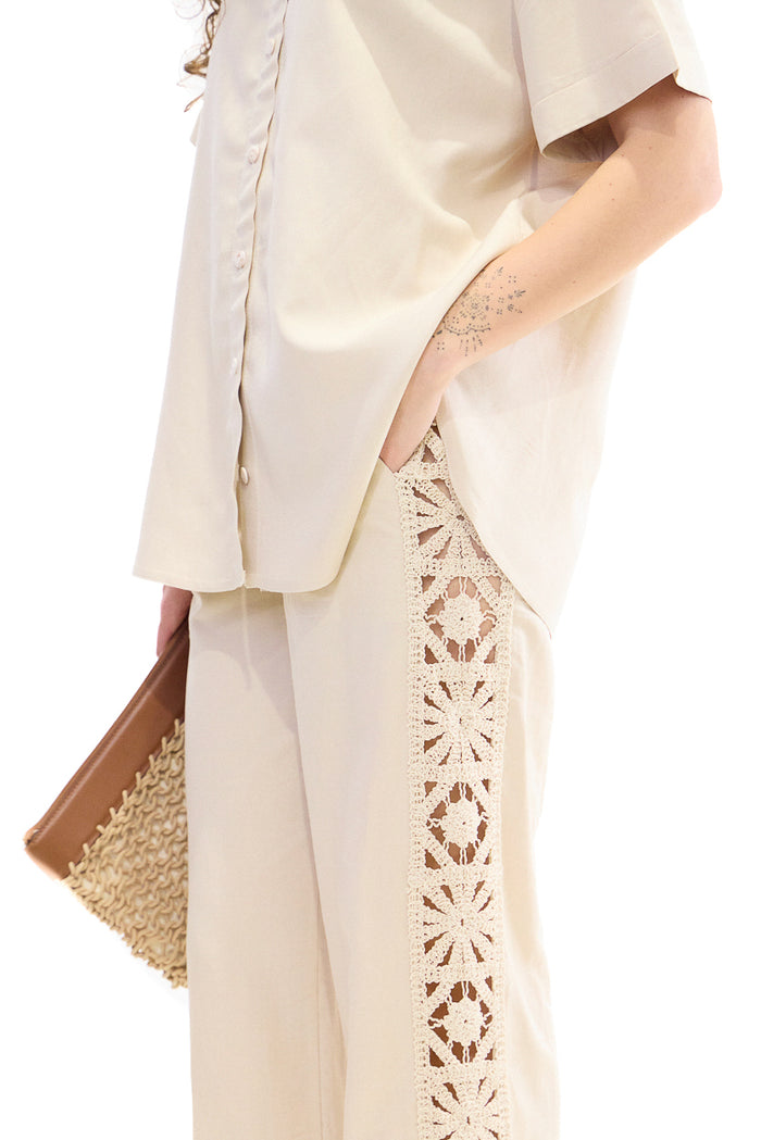 Minimal lace side panel straight leg trousers wholesale