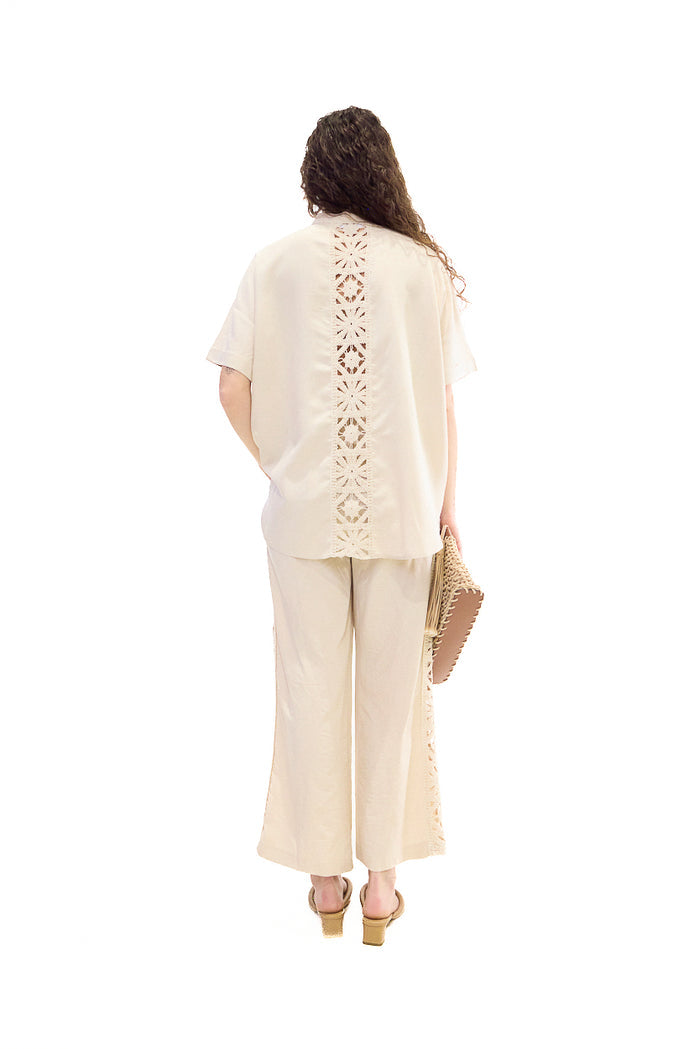 Minimal lace side panel straight leg trousers wholesale