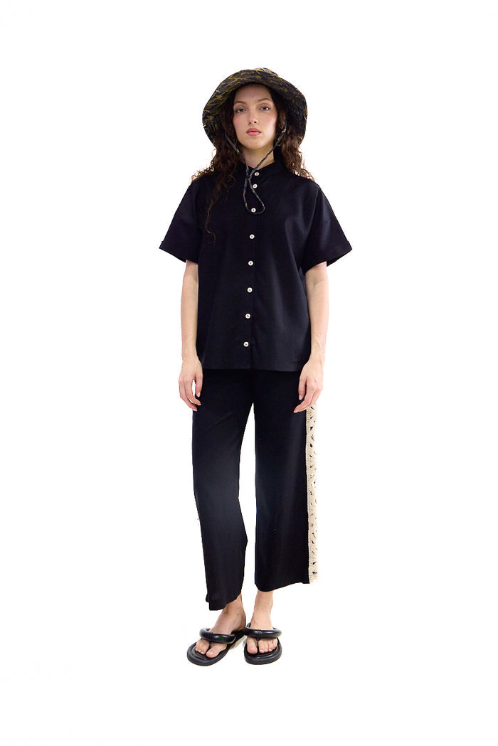 Minimal lace side panel straight leg trousers wholesale