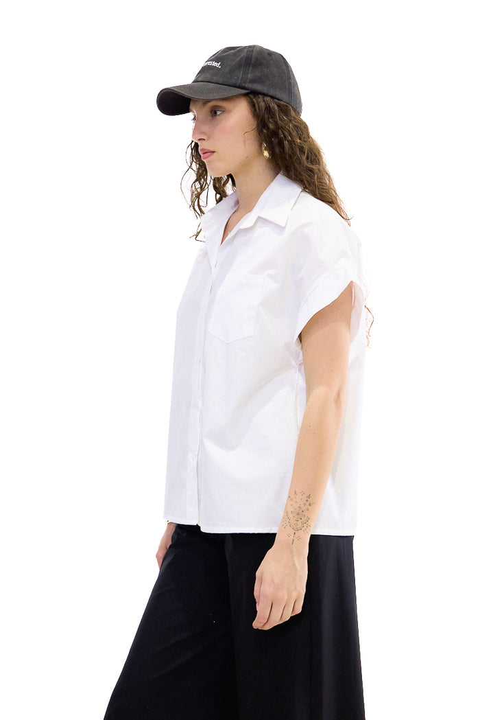 Minimal rolled sleeve pocket shirt wholesale