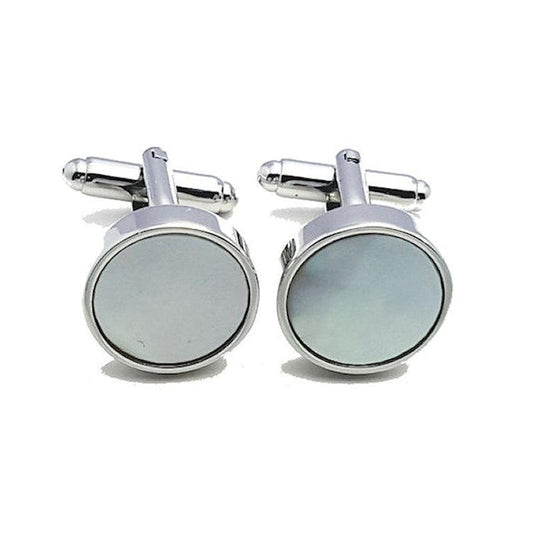 T.M.J mother of pearl cufflinks with round silver-tone setting for formal wear