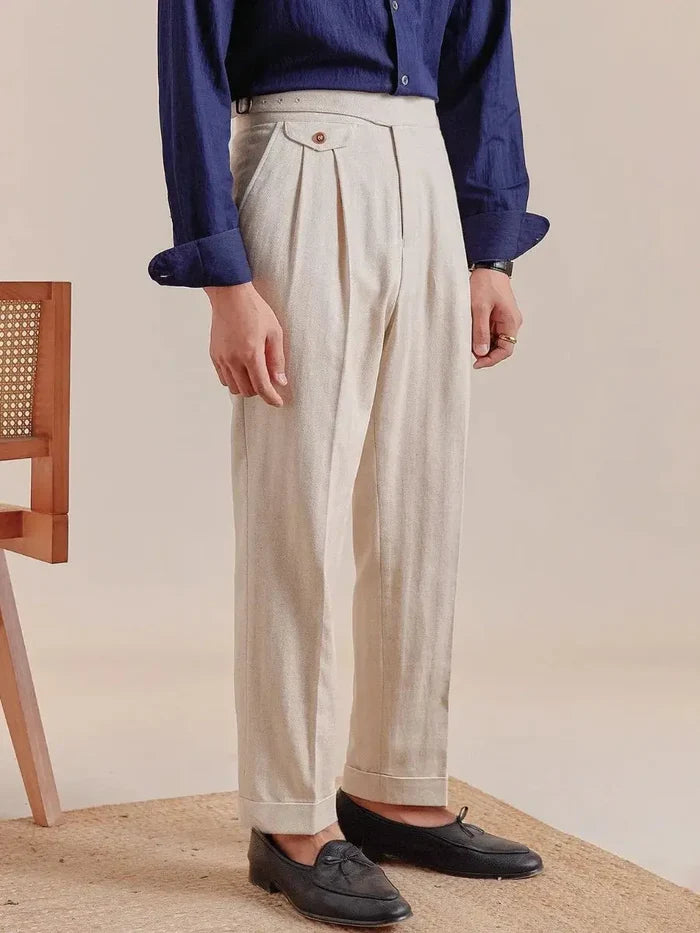 Napoli High Waisted Linen Gurkha Pants - BRABION