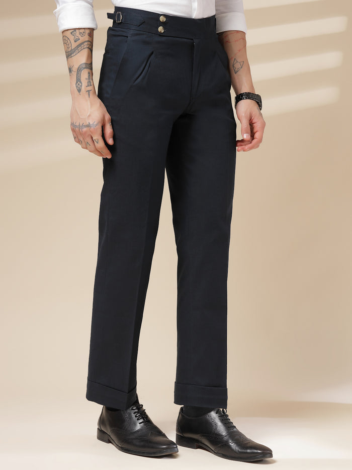 Navy Linen Signature Buttoned Gurkha Pants | Boot Cut Fit by ITALIAN VEGA®
