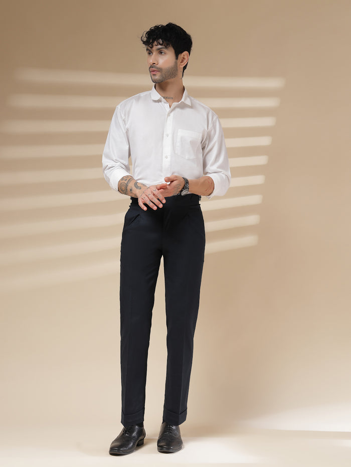 Navy Linen Signature Buttoned Gurkha Pants | Boot Cut Fit by ITALIAN VEGA®
