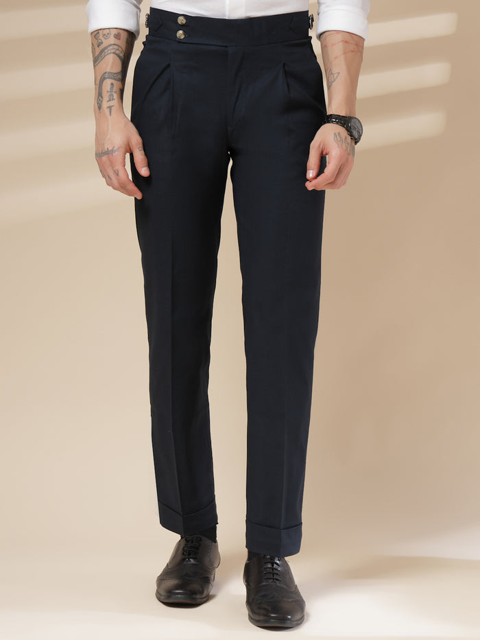 Navy Linen Signature Buttoned Gurkha Pants | Boot Cut Fit by ITALIAN VEGA®