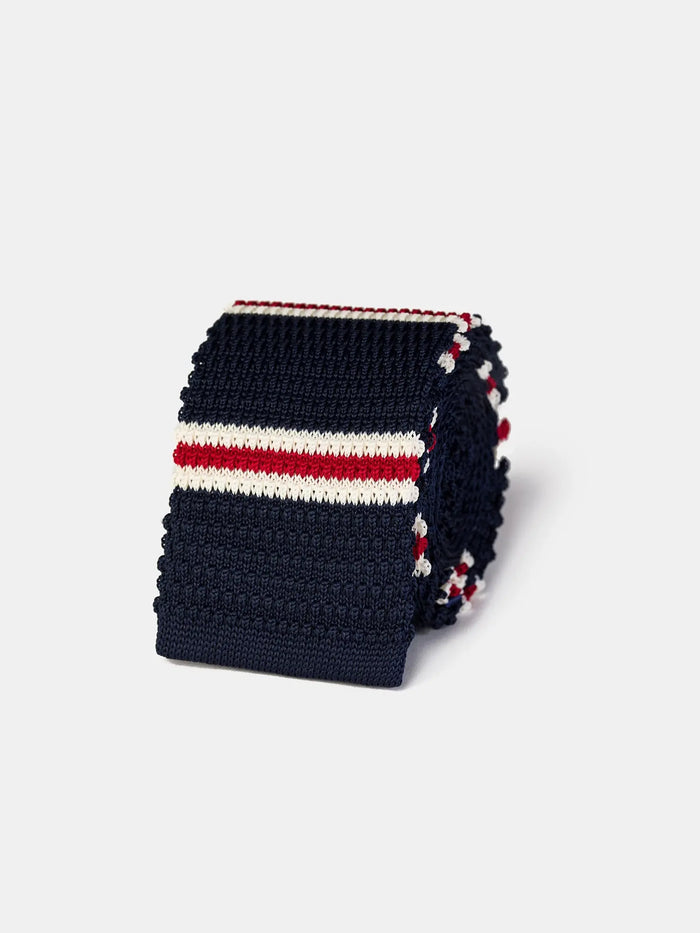 Navy Striped Knitted Tie 6cm - BRABION