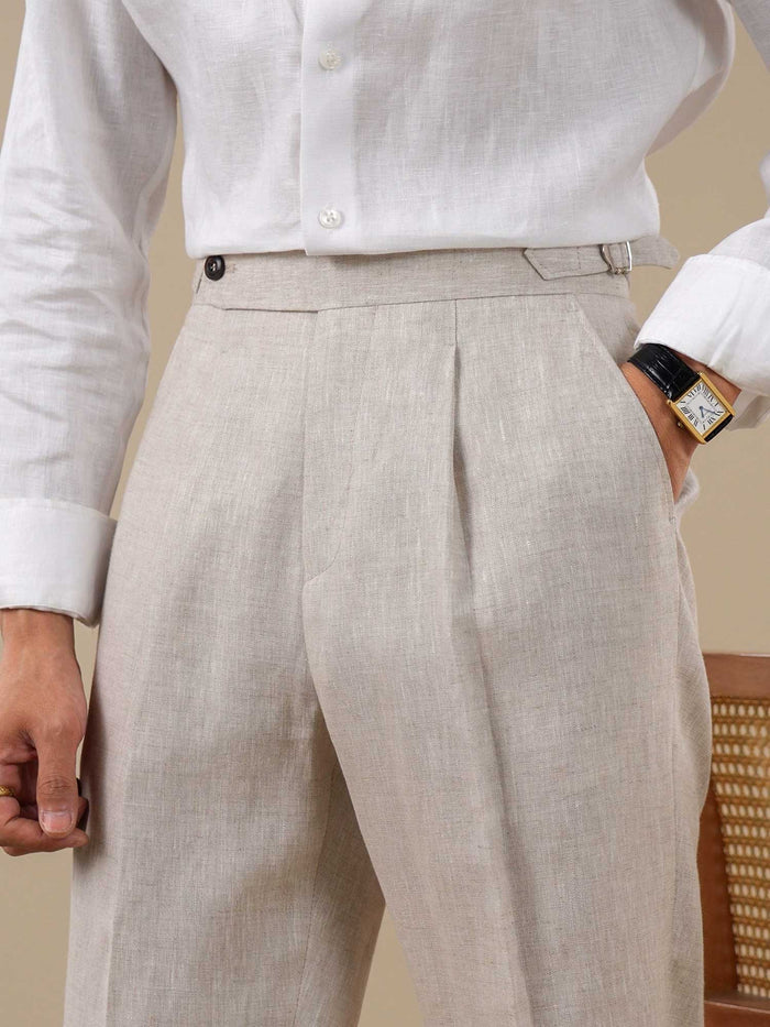 Neapolitan Style Summer Breathable Pure Linen Trousers For Men BRABION