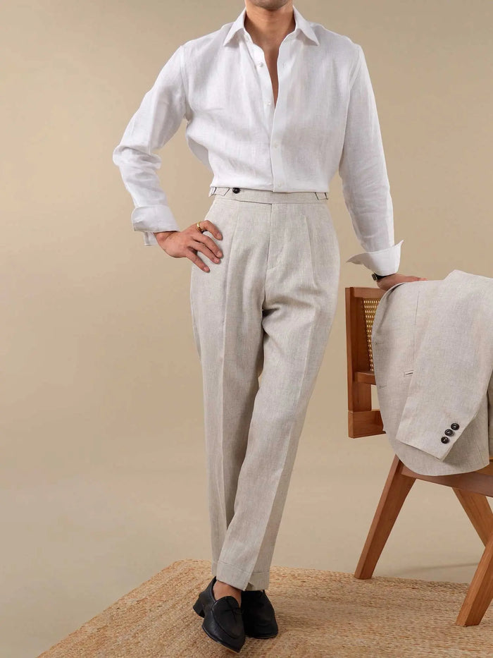 Neapolitan Style Summer Breathable Pure Linen Trousers For Men BRABION