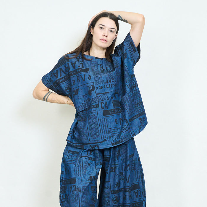 Newspaper print oversized blouse wholesale