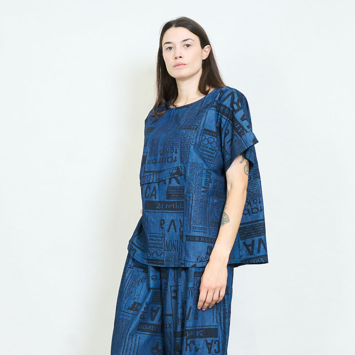 Newspaper print oversized blouse wholesale