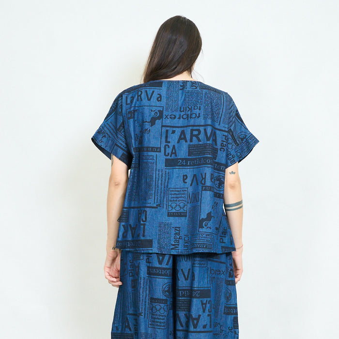 Newspaper print oversized blouse wholesale