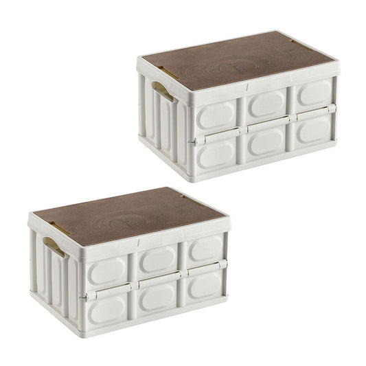 NNEAGS 2X 52.5x35.5cm 55L White Car & Camping Foldable Storage Box Crate Stackable Container No Handle-0