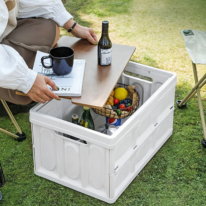 NNEAGS 2X 52.5x35.5cm 55L White Car & Camping Foldable Storage Box Crate Stackable Container No Handle-4