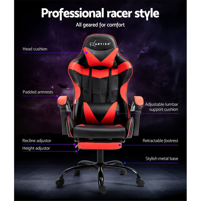 NNEDSZ Artiss Gaming Office Chair Recliner Footrest Red-3