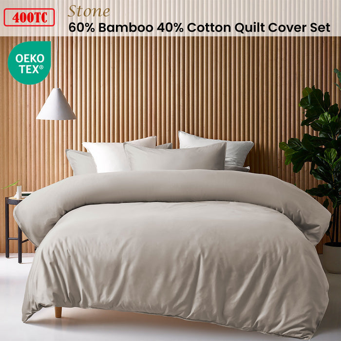 NNEDSZ Stone 400TC Stone Bamboo Cotton Double Stitched Quilt Cover Set Single-1
