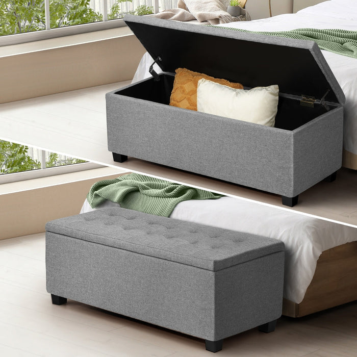 NNEED Storage Ottoman Faux Linen Light Grey-4