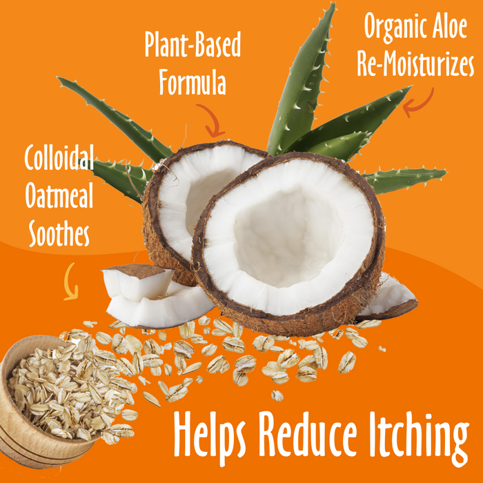Helps Reduce Itching elements like Colloidal, Organic Aloe, Plant-Based and their benefits.